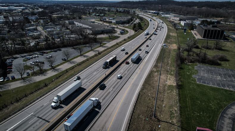 Interstate 75, just south of Dryden Road exit, ODOT is working on a $47 million project between exit 47 in West Carrollton and the railroad overpass bridge just north of exit 50A. JIM NOELKER/STAFF