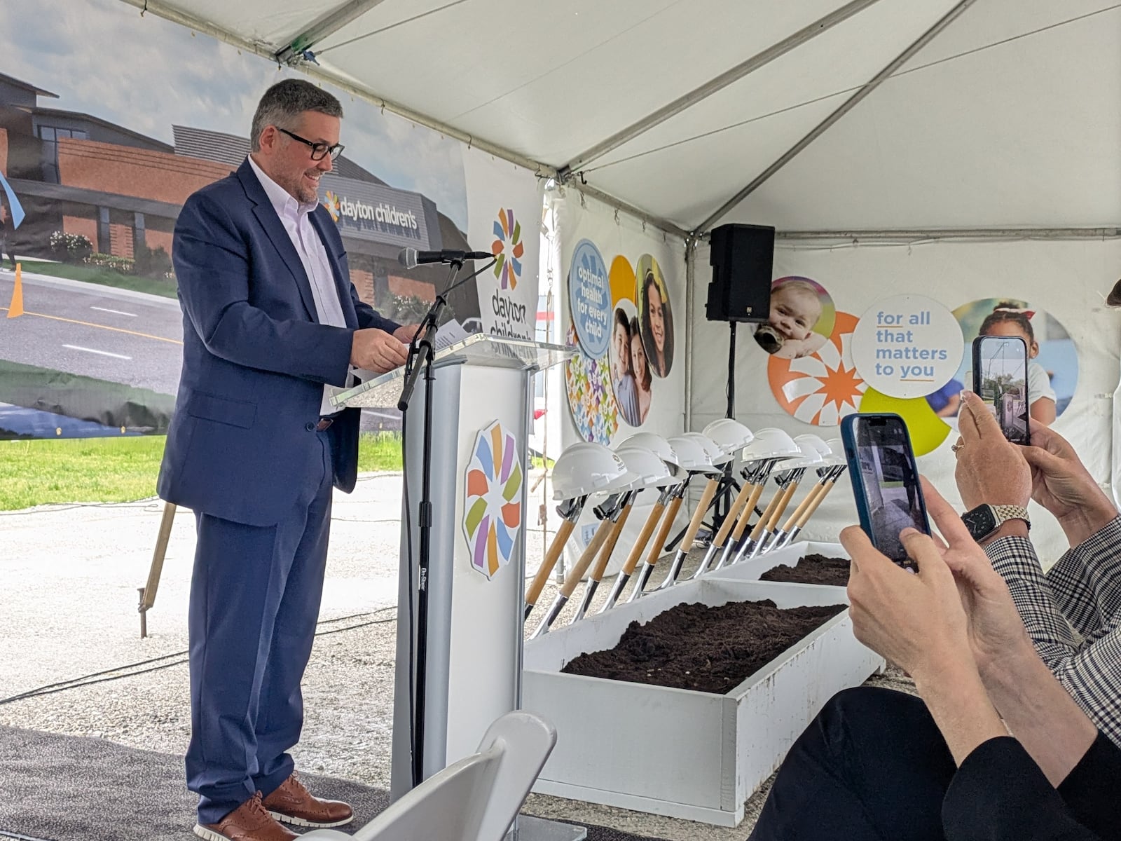 Scott Markovich, executive vice president of markets and products at CareSource, talks about a $1.5 million donation CareSource is giving toward the construction of a new Dayton Children's pediatric urgent care in West Dayton on May 2, 2025. SAM WILDOW/STAFF