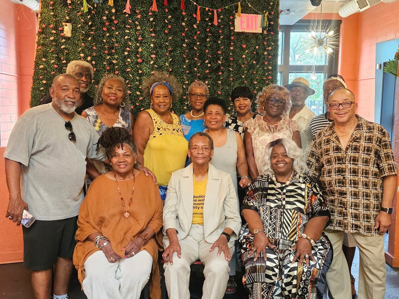 Members of the 1972 graduating class at Jefferson Township High took former classmate Dr. Alpha Alexander to brunch at Lily’s in the Oregon District last Sunday. The night before Alexander, who now lives in Tennessee, was inducted into the Ohio Sports Hall of Fame at the Dayton Convention Center as she was cheered on by several of her former schoolmates including well-known local DJ, Stan “The Man” Brooks (on right) her across-the street neighbor growing up on Hopewell Ave., the guy who taught her to throw a ball and her lifelong friend. CONTRIBUTED PHOTO
