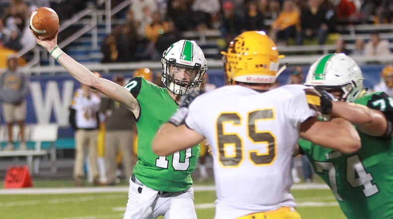Badin QB Zach Switzer had three TD passes and caught another. Badin defeated visiting Alter 42-7 in a Week 6 high school football game at Virgil Schwarm Stadium on Friday, Oct. 4, 2019. MARC PENDLETON / STAFF