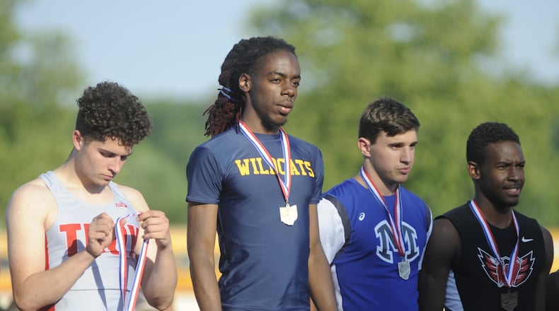 Springfield junior Dyier Smith won the 110 high hurdles (14.63) during the D-I regional track and field meet at Dayton’s Welcome Stadium on Friday, May 26, 2017. MARC PENDLETON / STAFF