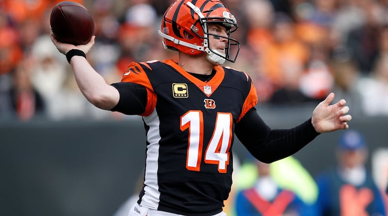 CINCINNATI, OH - NOVEMBER 25: Andy Dalton #14 of the Cincinnati Bengals throws a pass during the second quarter of the game against the Cleveland Browns at Paul Brown Stadium on November 25, 2018 in Cincinnati, Ohio. (Photo by Joe Robbins/Getty Images)