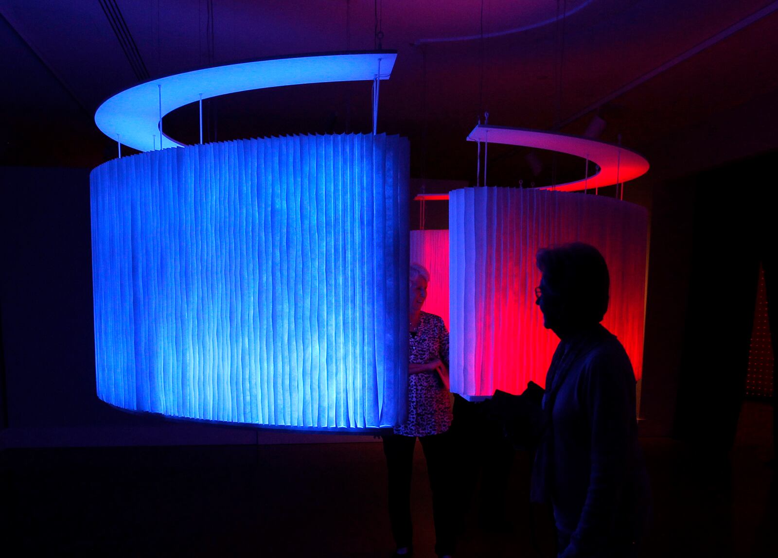 "Chromasphere" by Diane Willow  " Sometimes energizing or sometimes calming, humans respond physically and emotionally to the changing light of the sky and atmosphere. Built on this premise, Diane Willow designed the immersive installation of light and allows viewers to tune the light to their desired hue. "Chromasphere" invites viewers to traverse through its internal pathway and change the colors of both the internal pathmway and change the colors of both the internal and external LEDs, transporting them into an entirely unique atmosphere in which they merge with light, color and space."  LISA POWELL / STAFF