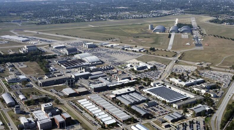 An aerial shot of part of Wright-Patterson Air Force Base. The National Museum of the U.S. Air Force is seen near the top of the photo. FILE