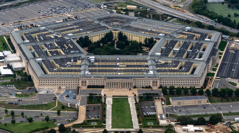 The Pentagon, the headquarters for the U.S. Department of Defense, is seen from the air, Sept. 20, 2025, in Arlington, Va. (AP Photo/Alex Brandon, File)