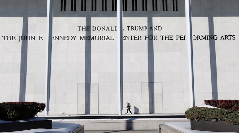 FILE - A woman walks outside The John F. Kennedy Memorial Center For The Performing Arts on Feb. 2, 2026, in Washington. (AP Photo/Rahmat Gul, File)