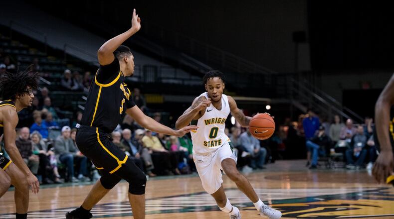Wright State’s Jaylon Hall drives toward the basket against Milwaukee at the Nutter Center on Dec. 30, 2019. Joseph Craven/WSU Athletics
