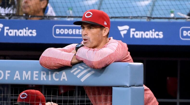 Reds hitting coach Turner Ward looks on during the first inning on Jackie Robinson Day at Dodger Stadium on April 15, 2019 in Los Angeles, California. (Photo by Harry How/Getty Images)