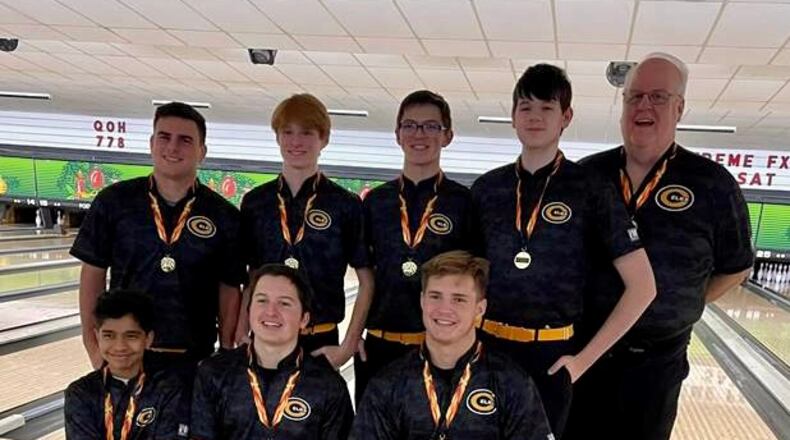 Back row (l to r) - special assistant coach Kyle Moyer, sophomore Zach Hamrick, freshman Casey Lippincott, junior Nolan Caban, varsity boys coach Andy Parker
Front Row- freshman Vedanta Maladkar, senior captain Brendan Salo, senior captain Anthony Conty - Contributed