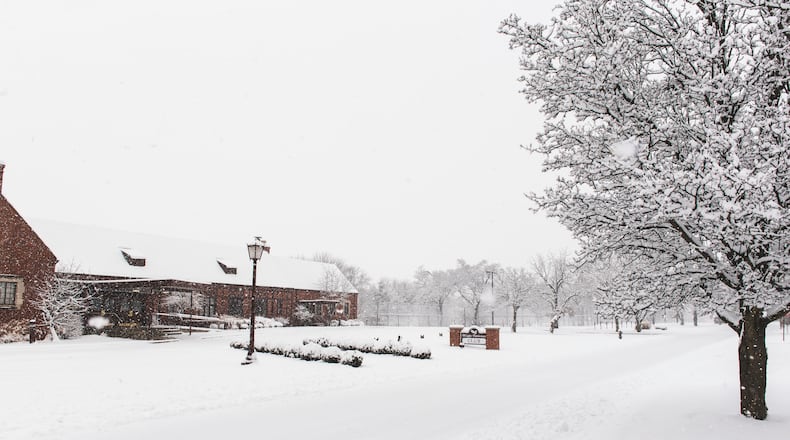 Snow covers Lahm Circle in front of the Wright-Patt Club on Jan. 22 at Wright-Patterson Air Force Base. Air Force photo by Christopher Warner