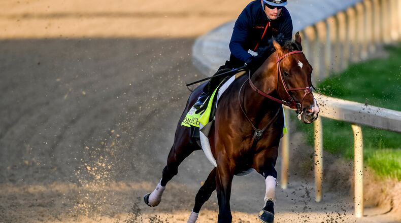 Omaha Beach, trained by Richard Mandella, exercises in preparation for the Kentucky Derby at Churchill Downs on April 27, 2019 in Louisville, Ky. (John Voorhees/Cal Sport Media/Zuma Press/TNS)
