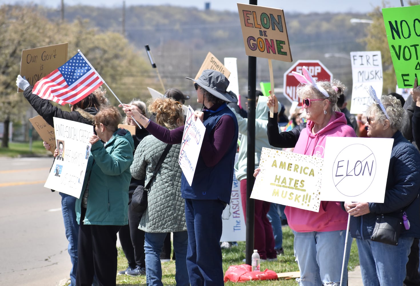 Anti-Musk protest at Tesla facility in Moraine, Ohio April 12, 2025