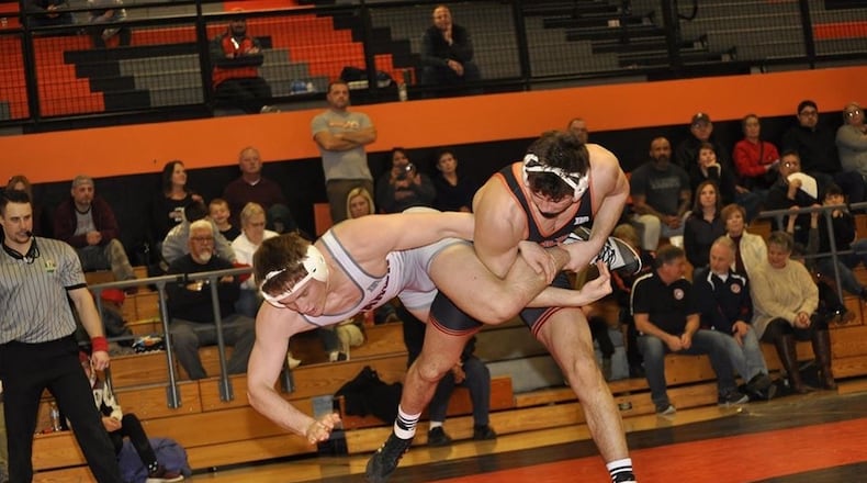 Beavercreek’s Gavin Bell (right) during a match earlier this season. CONTRIBUTED
