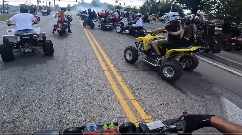 A large pack of ATVS, dirt bikes and motorcycles drove all over Dayton and some other local communities on Sept. 3, 2023. This is an image taken from a YouTube video uploaded by one of the ATV riders. CONTRIBUTED