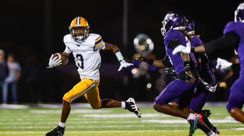 Springfield High School junior Braylon Keyes runs the ball during their game against Middletown on Friday, Nov. 14 at Barnitz Stadium. The Middies won 14-0. NICK GRAHAM / STAFF PHOTO