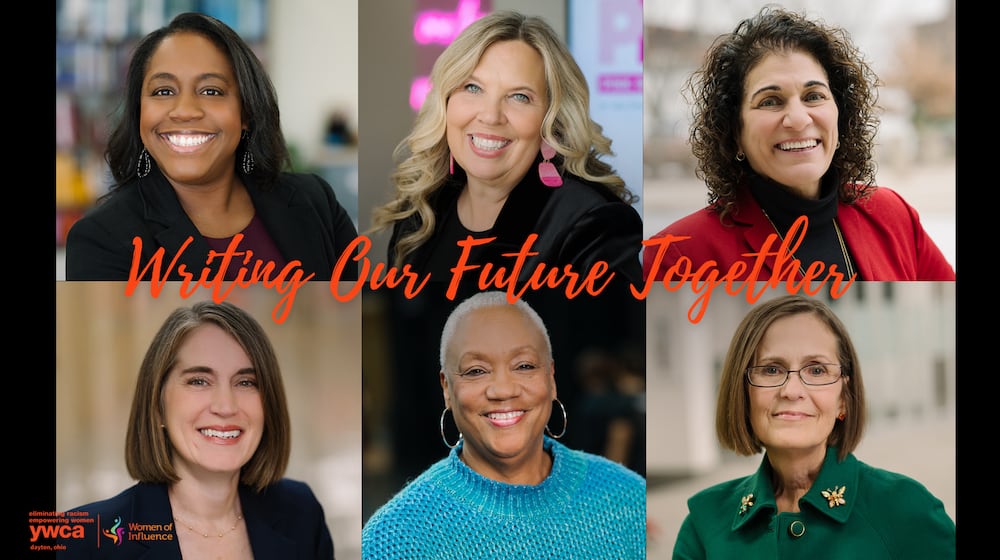Six Women have been chosen as YWCA Dayton Women of Influence 2026. Left to Right top row - Myla Cardona Jones, executive director, Kettering Backpack Program and CEO, Brunner Literacy Center, Heather Salazar, president and CEO, Pink Ribbon Good; Lisa Wagner, executive director Levitt Pavilion
Front Row: Robyn Lightcap, executive director, Preschool Promise; Debbie Blunden Diggs, CEO and artistic director, Dayton Contemporary Dance Compan; Vickie Edwards Gianbrone, partner, CBD Advisors - Betsy Whitney Lifetime Achievement Winner