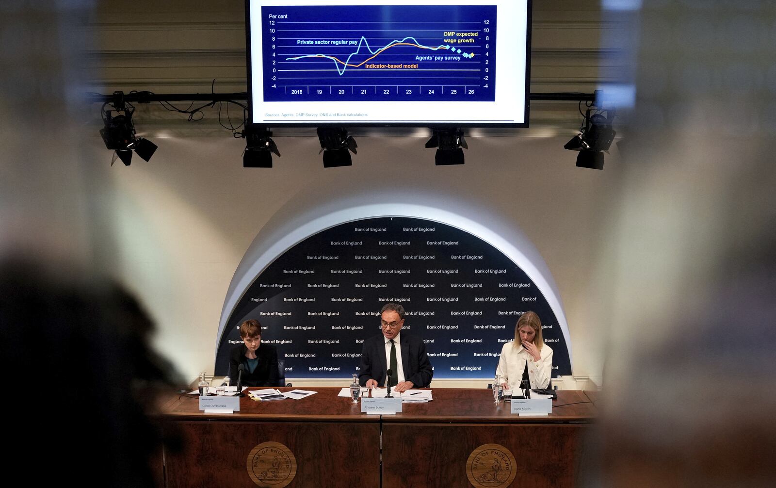 Bank of England Governor Andrew Bailey speaks, during the Monetary Policy Report press conference in London, Thursday, May 8, 2025. (Carlos Jasso/Pool Photo via AP)