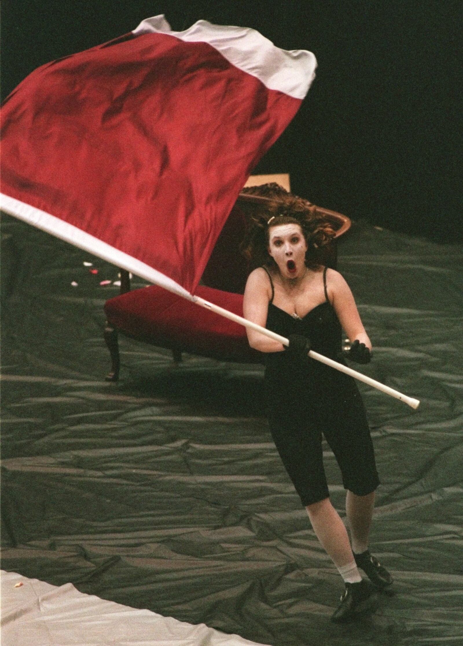 04/19/98; A member of Nuendo, a Winterguard team from Chattanooga, TN, performs during the Independent World Class Preliminaries of the WGI Sport of the Arts World Championships.