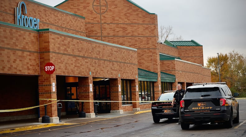 A security guard at Kroger shot a masked man who pulled out a gun at the West Siebenthaler Avenue store on Halloween morning, Oct. 31, 2024. MARSHALL GORBY / STAFF