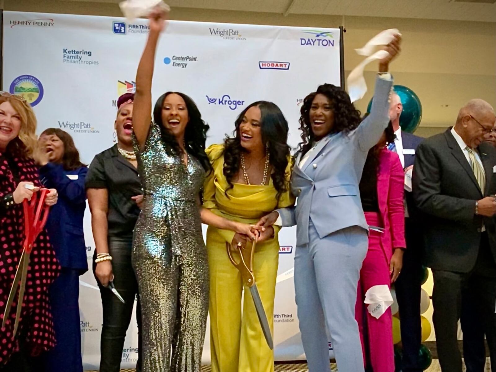 6888 Kitchen incubator held its soft opening Thursday evening, Feb. 29, 2024. Founders Dabriah Rice, Jamaica White, and Charlynda Scales celebrate. LONDON BISHOP/STAFF 