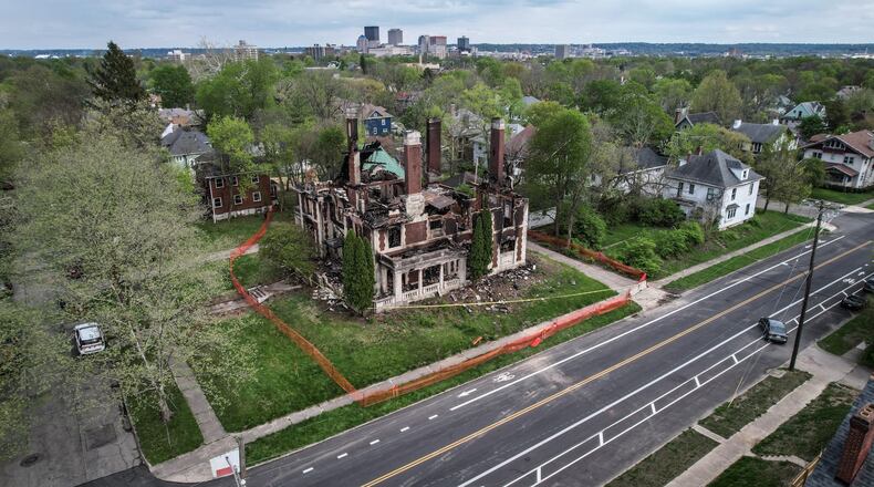 The Louis Traxler Mansion, a West Dayton property that is listed on the National Register of Historic Places, was badly damaged by fire April 23, just days before it was scheduled to be auctioned. Unsold last month, it was sold Thursday for $41,000 in a foreclosure auction. JIM NOELKER/STAFF