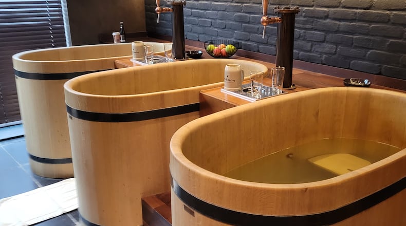 Pictured are three tubs inside Bath and Barley, a beer spa in Brussels, Belgium. 
A similar business, Hops and Harmony could be coming to Centerville and offer private spa rooms, each with a hot tub, shower and self-serve taps featuring local beers. CONTRIBUTED