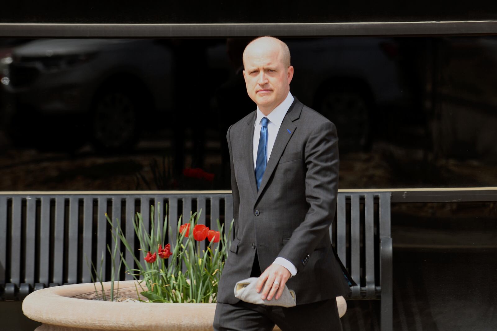 District Attorney Brian Mason walks out of court following the murder conviction of Daniel Krug in Broomfield, Colo., on Thursday, April 17, 2025. (AP Photo/Thomas Peipert)