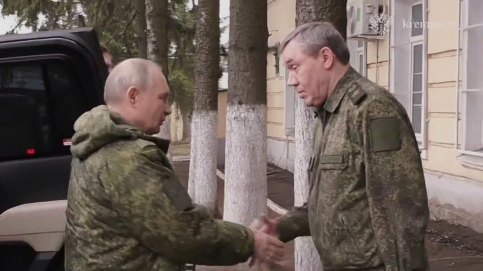 FILE - In this image made from a video released by the Russian Presidential Press Service on Wednesday, March 12, 2025, President Vladimir Putin, left, shakes hands with Chief of the General Staff Gen. Valery Gerasimov as he visits military headquarters in the Kursk region of Russia. (Russian Presidential Press Service via AP, File)