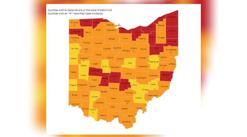 Ohio Public Health Advisory System map as of May 20, 2021