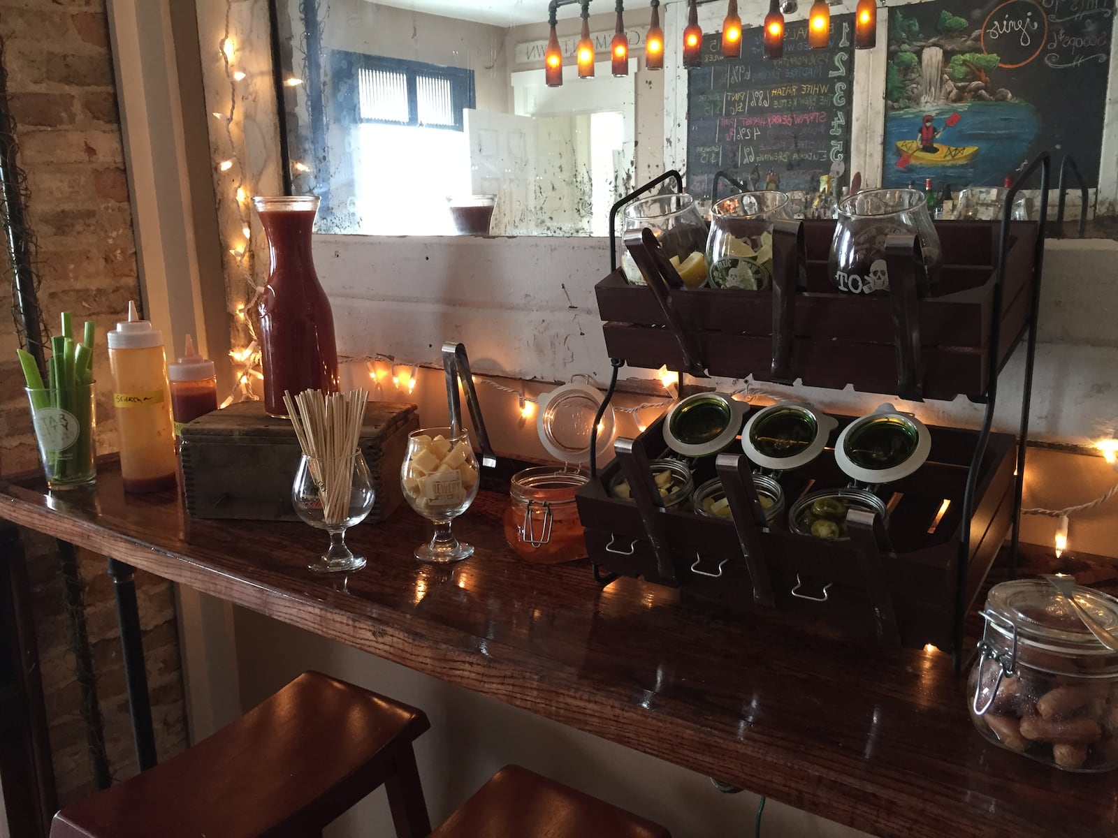 The Bloody Mary bar and a Bloody Mary at Mudlick Tap House. Contributed Photo by Alexis Larsen