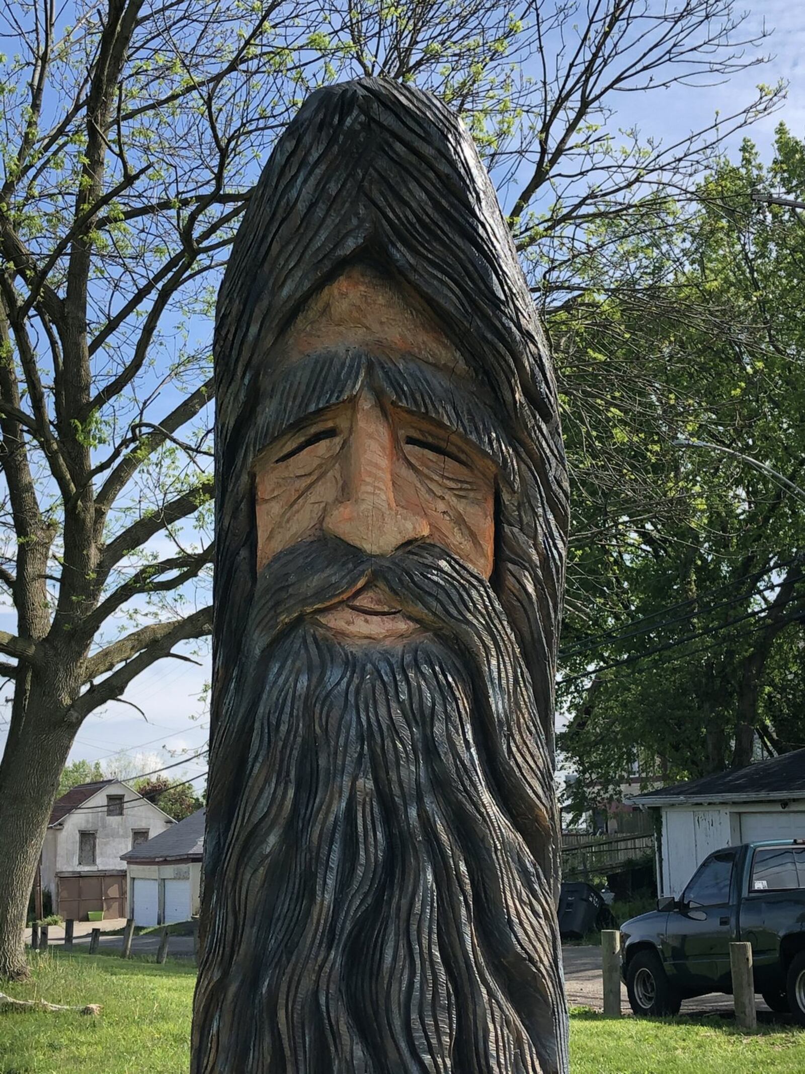 The Highland Restoration Project commissioned chainsaw artist Patrick Allred of Economy, Ind., to make sculptures out of some of Highland Park’s trees ravaged by the invasive emerald ash borer. CONTRIBUTED
