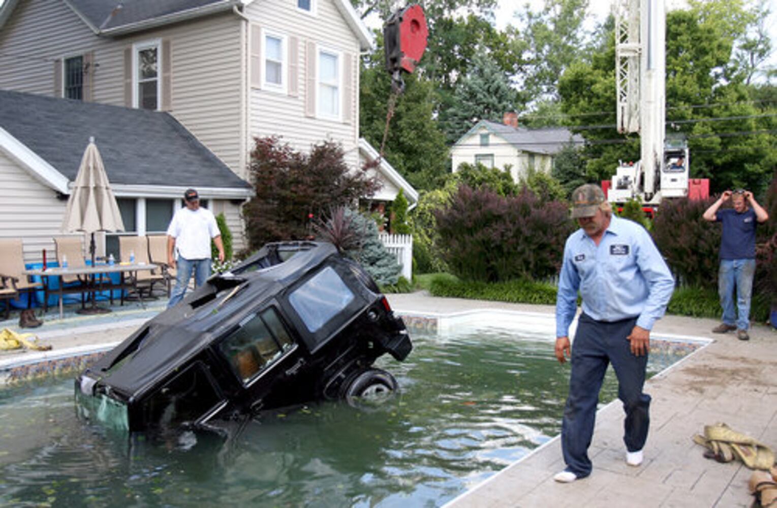 Jeep driven into pool