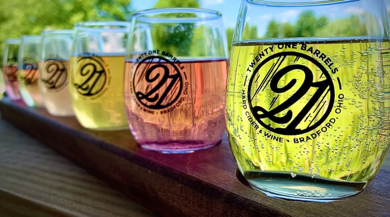 Twenty One Barrels has 12 taps of apple-based hard cider with 30 to 40 different flavors they rotate through in their taproom. MARSHALL GORBY/STAFF