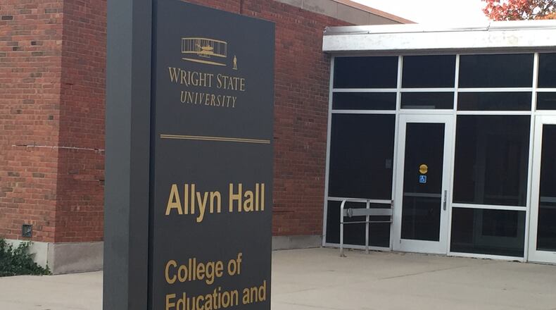 A female who told Wright State police a male touched her inappropriately Wednesday morning, Nov. 9, 2016, said she last saw him running toward Allyn Hall. (Todd Jackson/Staff)