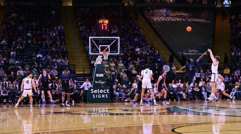 Wright State's Alex Huibregtse shoots a 3-pointer during a game vs. Air Force at the Nutter Center on Nov. 30, 2024. Joe Craven/Wright State Athletics
