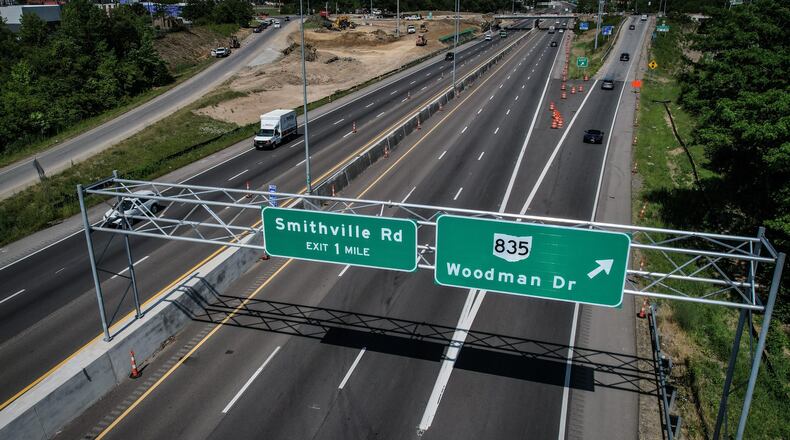 The westbound ramp on U.S. 35 to Woodman Drive will be closed for about three months starting Monday as part of the $10.3 million interchange project. JIM NOELKER/STAFF