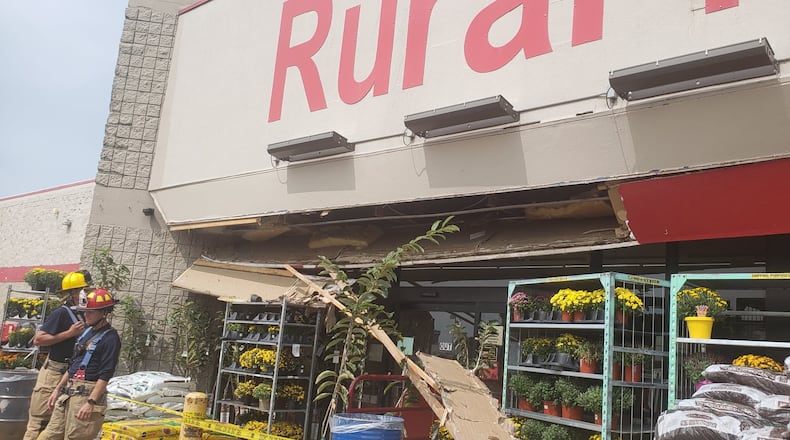 Part of the facade of the Xenia Rural King collapsed Sunday. No injuries were reported. Photo courtesy the City of Xenia.