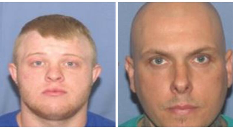 Logan Fithen, at left, and James Adams III, at right, are suspected of escaping overnight from a minimum-secuirty jail in Warren County.