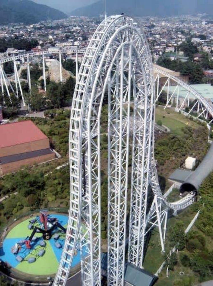 Dodonpa messes with your mind from the moment it starts, as passengers are forced to wait anxiously in a darkened tunnel before the countdown to an insanely fast acceleration out of the tunnel, screaming down the track and then getting fired up and over two humps which have 90 degree drops on each side. When the Dodonpa was opened in 2001, it was the fastest rollercoaster in the world. As of 2010, it is not the fastest but still has the highest launch acceleration at 2.7 g. It is 170 feet tall, and has a launch speed of 107 mph, which is reached in less than 2 seconds. Located at Fuji-Q Highland, Fujiyoshida, Yamanashi, Japan, its hill goes straight up, down a hairpin curve, and then goes straight down.