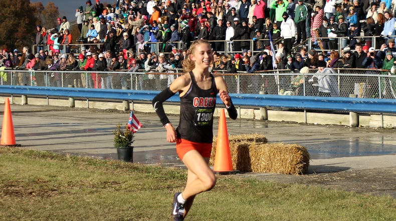 Beavercreek’s Taylor Ewert won the Division I state cross country championship Saturday at National Trail Raceway in Hebron. Greg Billing/CONTRIBUTED