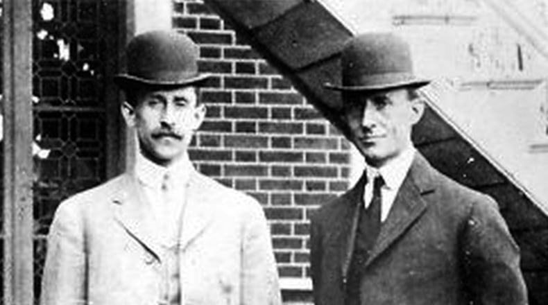 Dayton’s most famous brothers: Orville and Wilbur Wright, photographed in France in 1909. (Dayton Daily News photo archive)