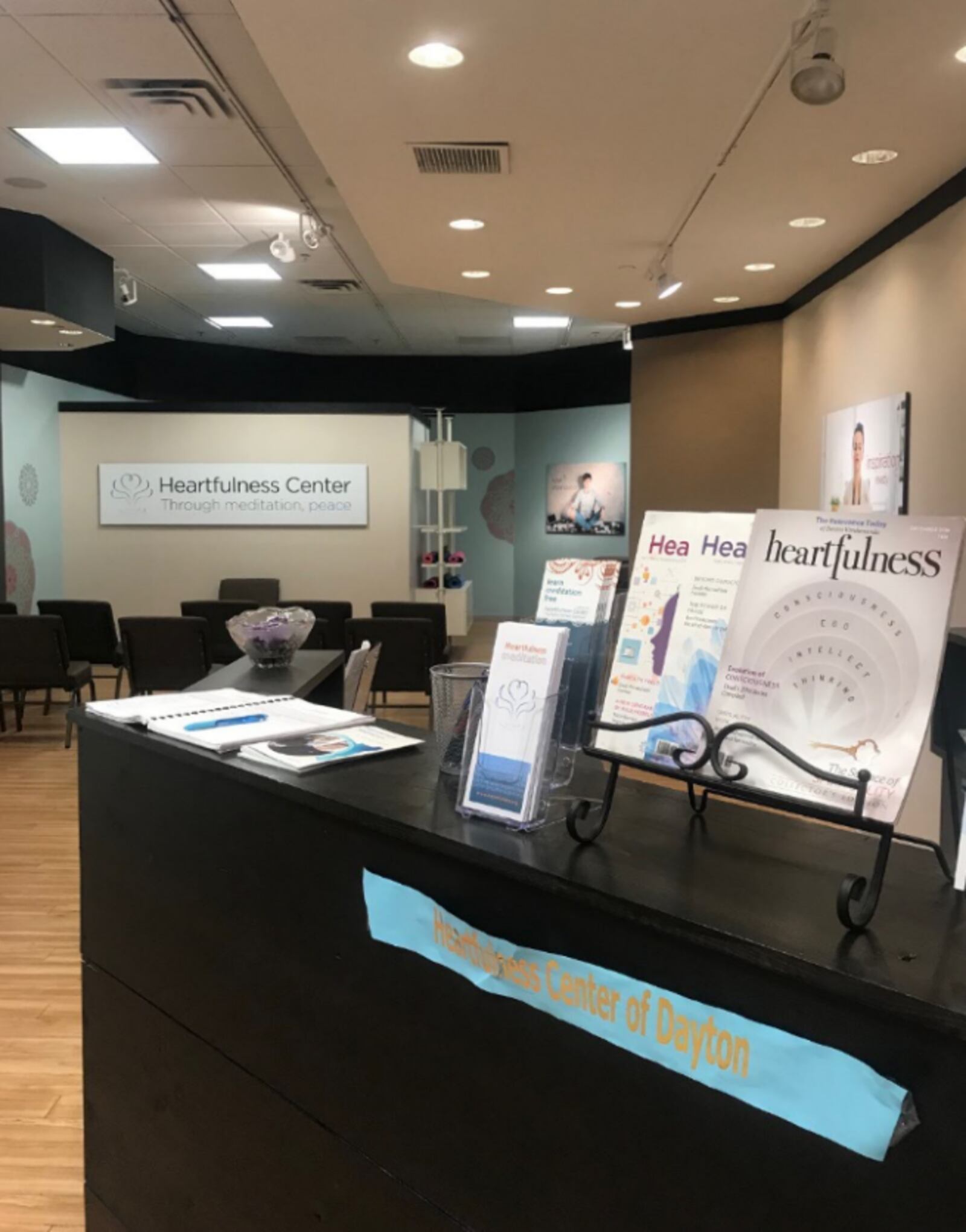 The Heartfulness Lounge at the Fairfield Commons Mall where visitors can receive free guided meditation sessions and yoga.