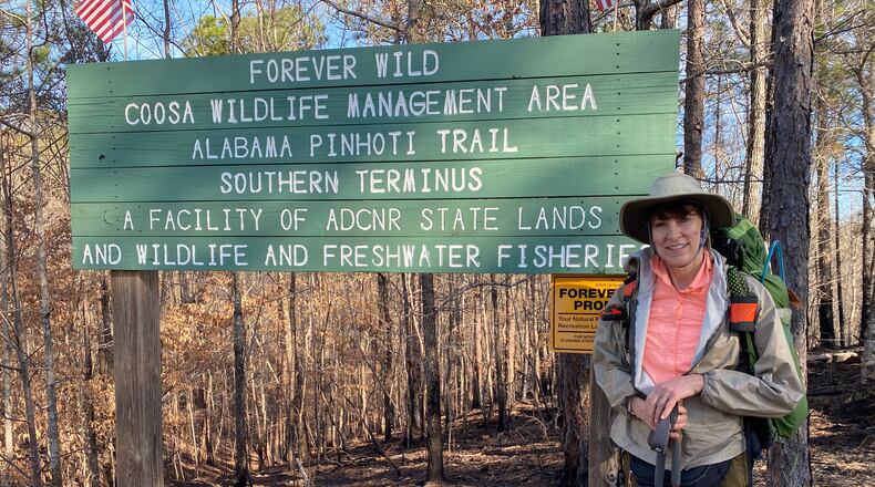 Fairborn hiker Karen Power recently completed a section hike of the 350-mile Pinhoti Trail. CONTRIBUTED