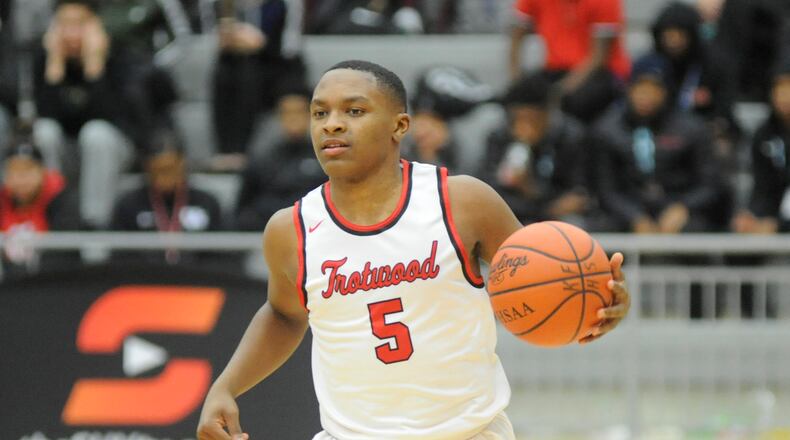 Junior guard Keontae Huguely of top-ranked (D-II) Trotwood-Madison. MARC PENDLETON / STAFF