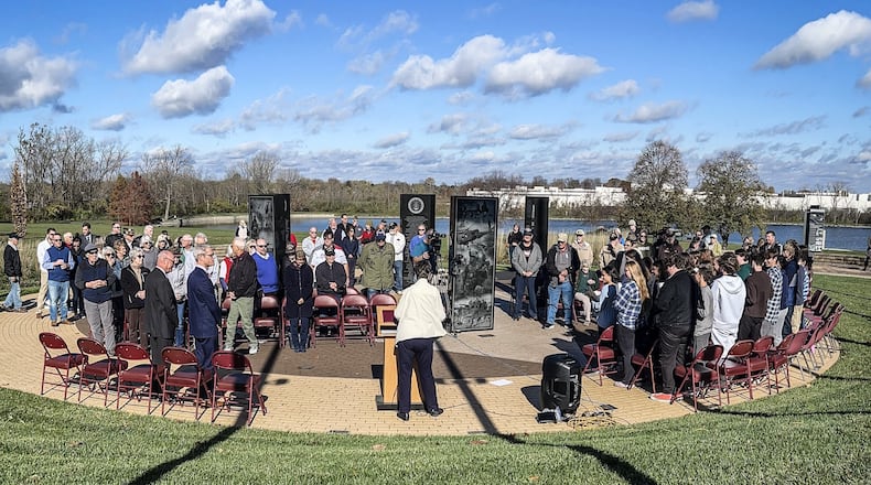 A small group gathered at Veterans Plaza in Delco Park to honor the nation's veteran on Veterans Day Nov. 11, 2024. JIM NOELKER/STAFF