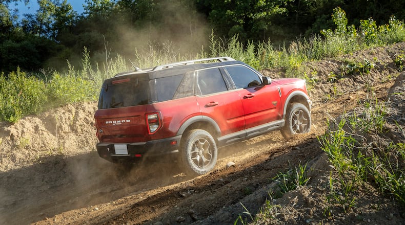 This photo from Ford shows the 2021 Ford Bronco Sport, a compact SUV that uses boxy proportions and standard four-wheel drive to tackle off-road terrain. (Courtesy of Ford Motor Co. via AP)