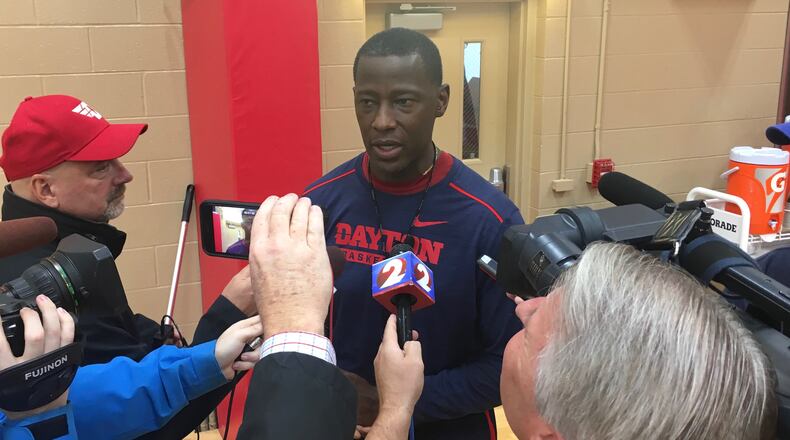 Dayton coach Anthony Grant talks to reporters on Tuesday, Oct. 31, 2017, at UD's Cronin Center. David Jablonski/Staff