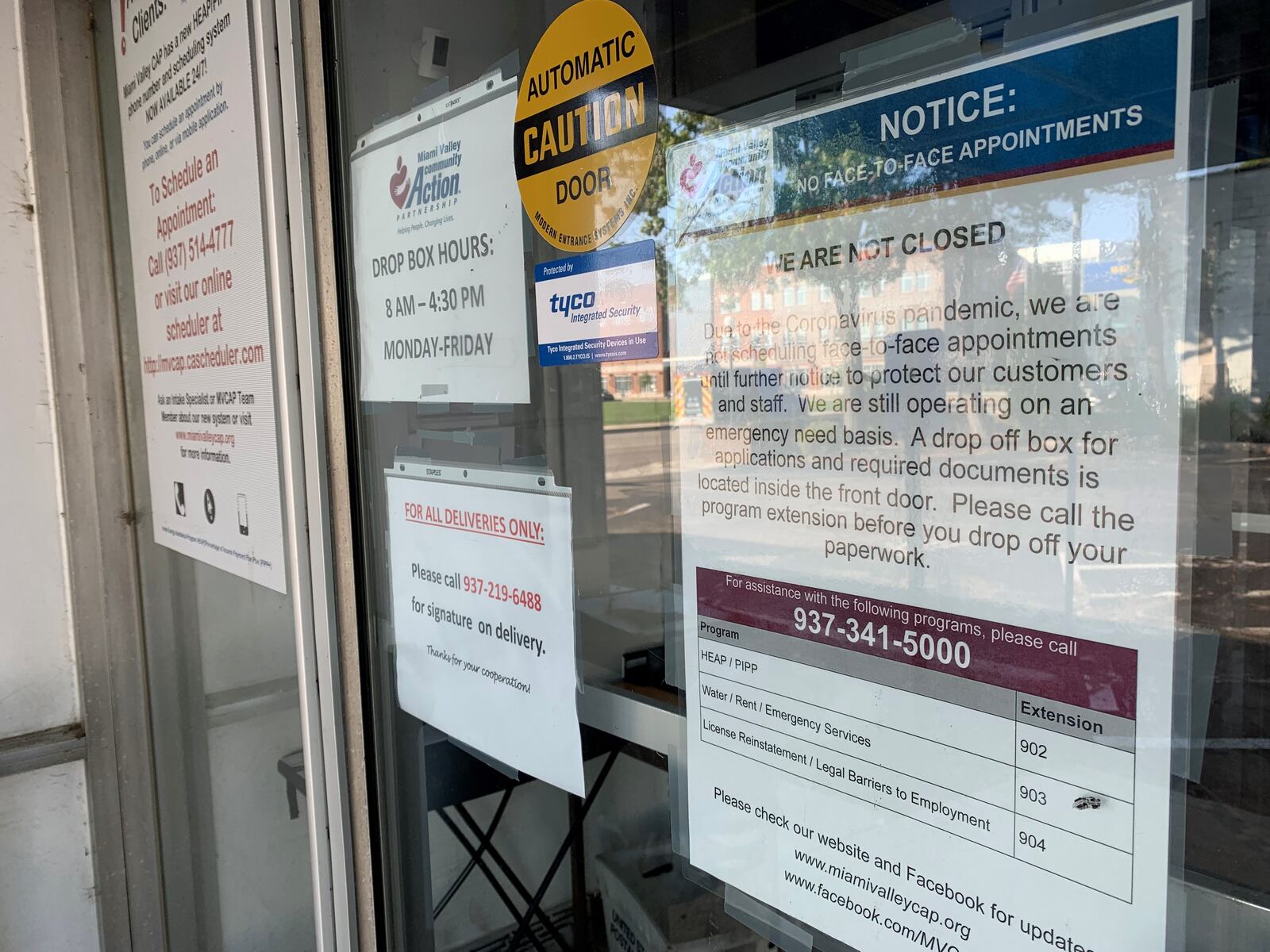 A Dayton Daily News reporter recently stopped by MVCAP’s office. A sign on the door directs clients to fill out forms provided in the lobby and drop them in a drop box, and lists phone numbers they should call.