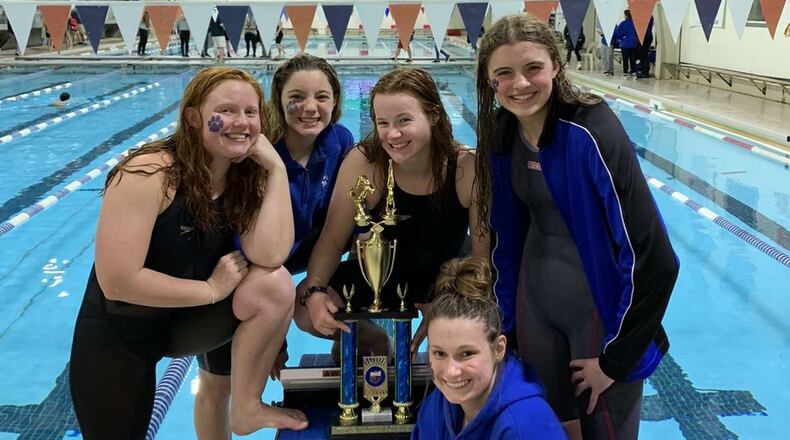 From left, Springboro’s Molly Arneson, Abby Susec, Maggie Clough, Madelyn Grooms (kneeling) and Hannah Hill. CONTRIBUTED