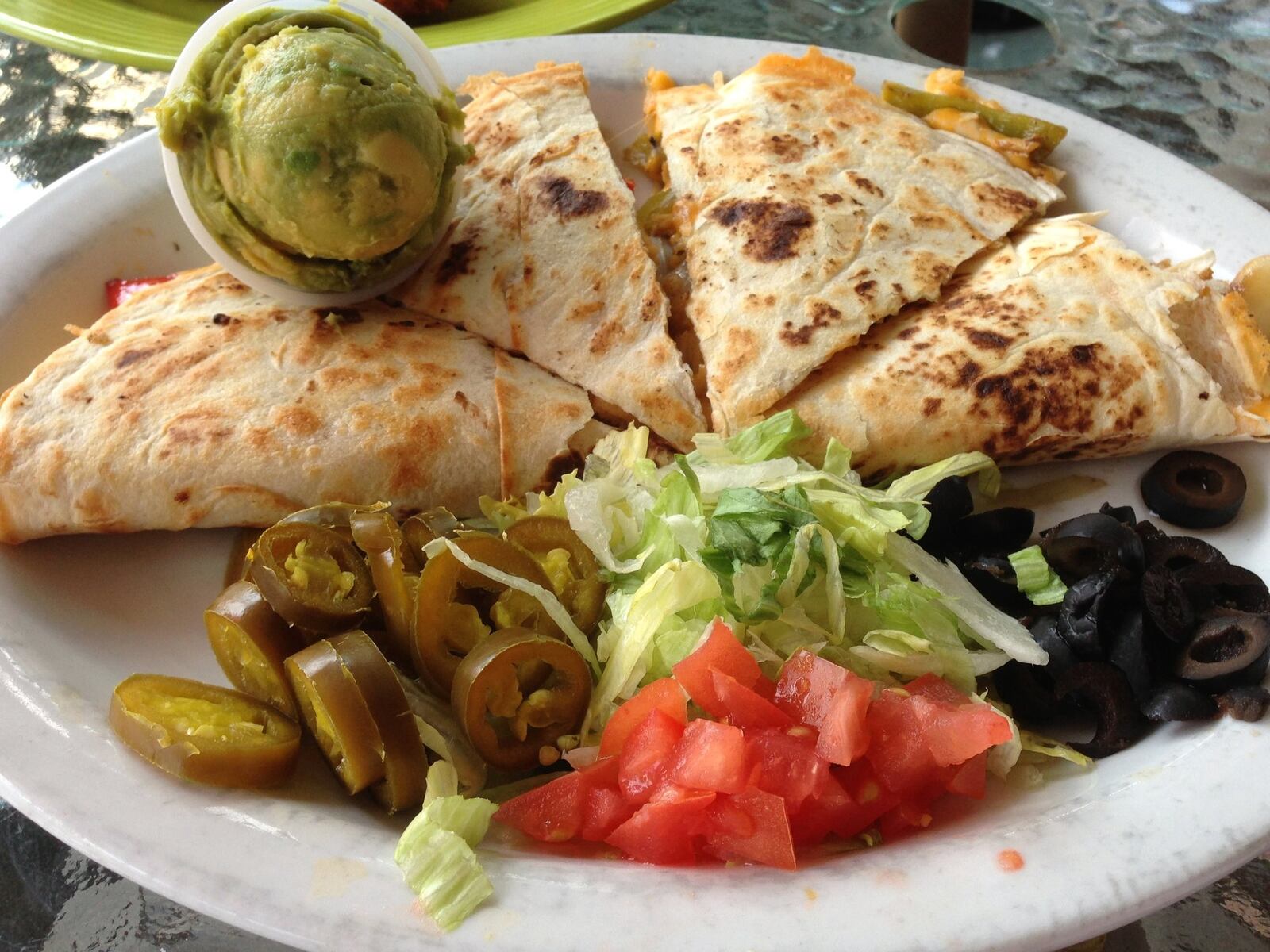 The half order of Carmel’s Southwest & Mexican Grill’s quesadilla takes up the whole plate. (Staff photo by Connie Post)